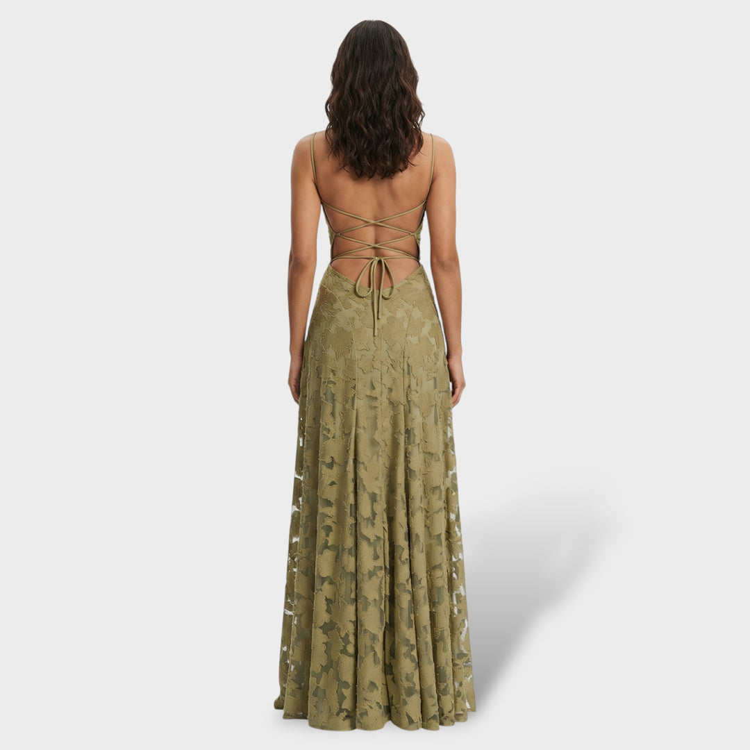 Vestido Fiesta Largo Espalda Abierta Floral