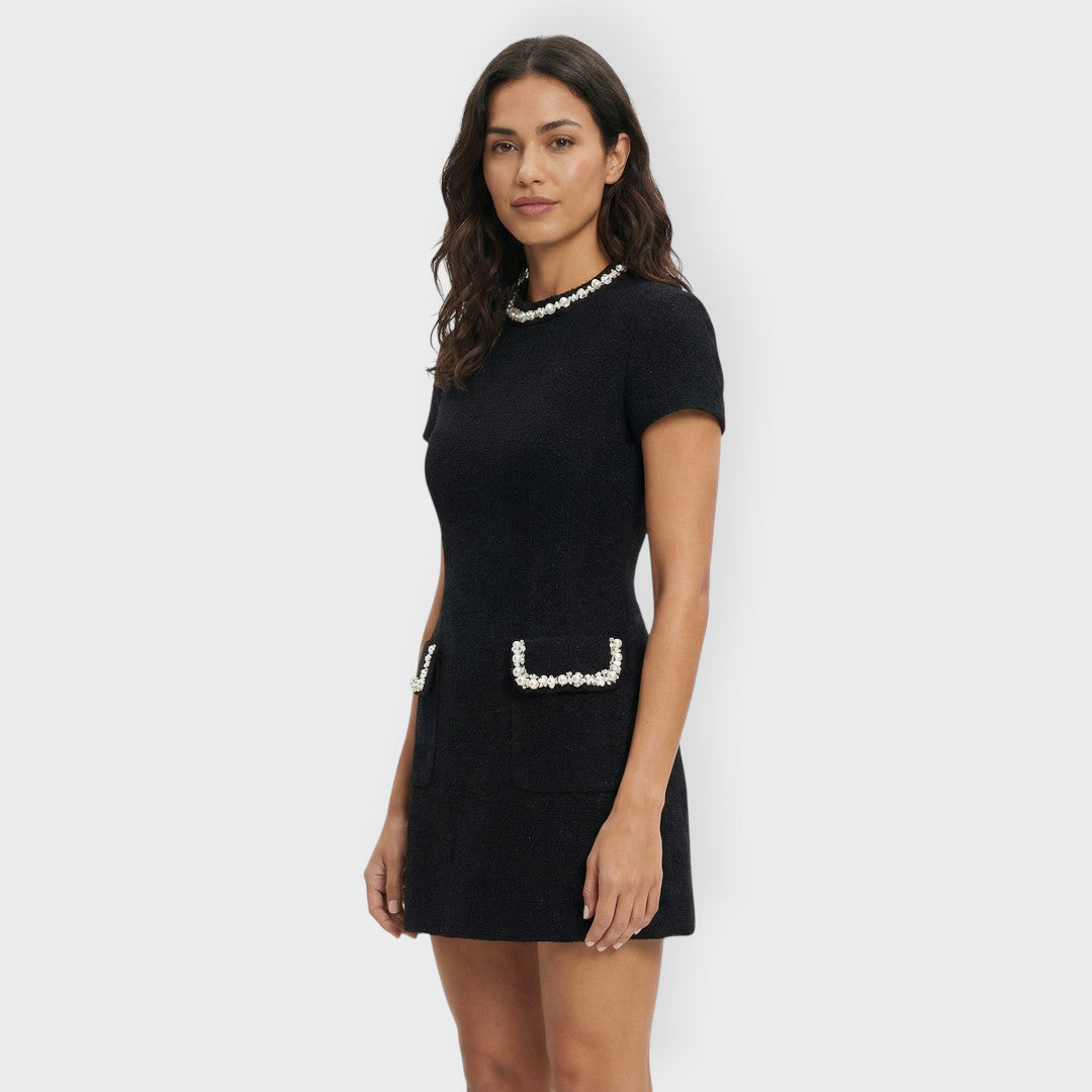 Vestido Mini Mujer Perlas Bolsillos