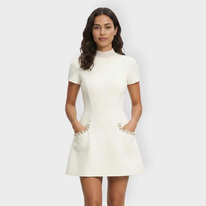 Vestido Mini Mujer Perlas Bolsillos