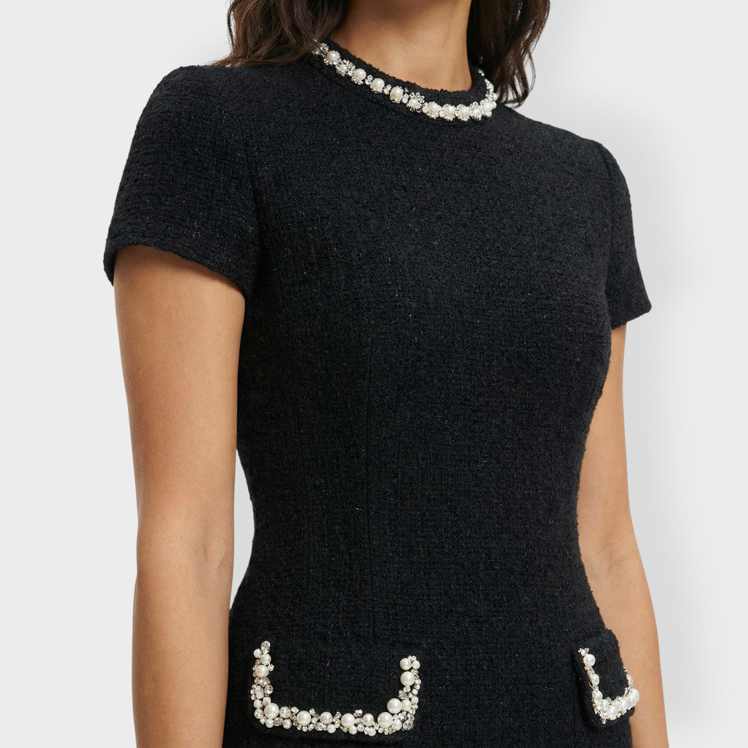 Vestido Mini Mujer Perlas Bolsillos