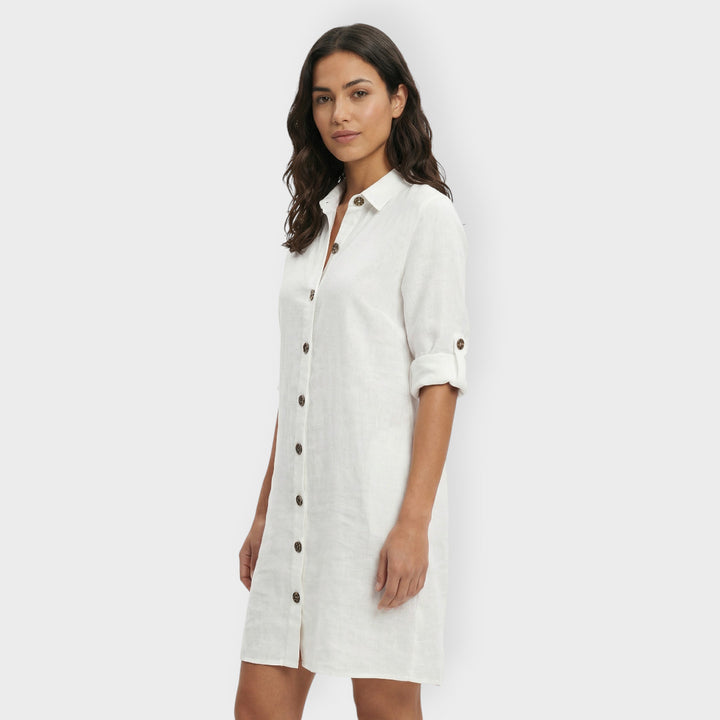 Vestido Camisero Blanco Mujer Botones