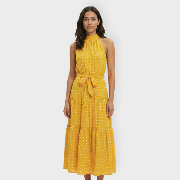 Vestido Midi Mujer Lunares Lazo