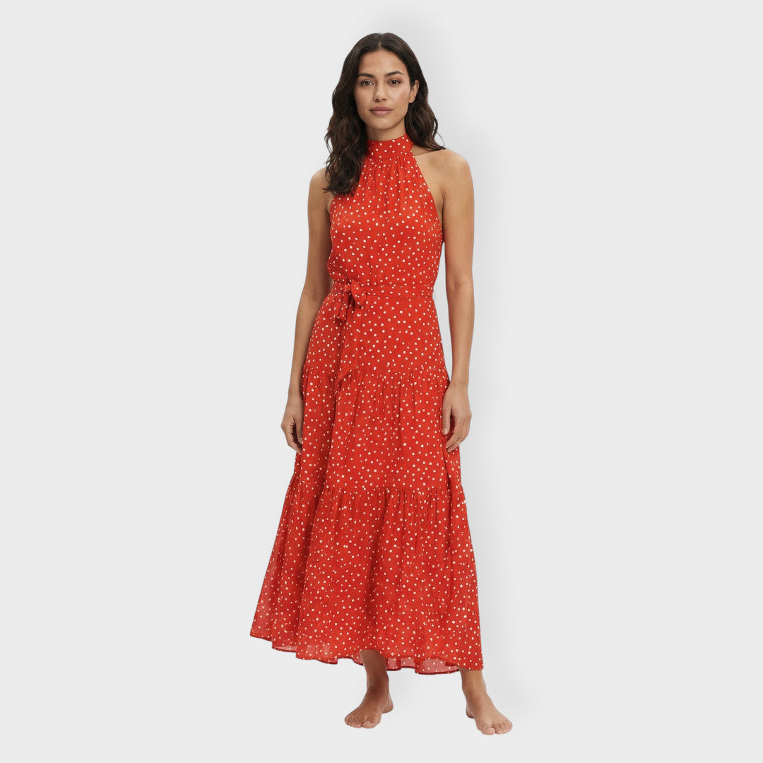 Vestido Midi Mujer Lunares Lazo