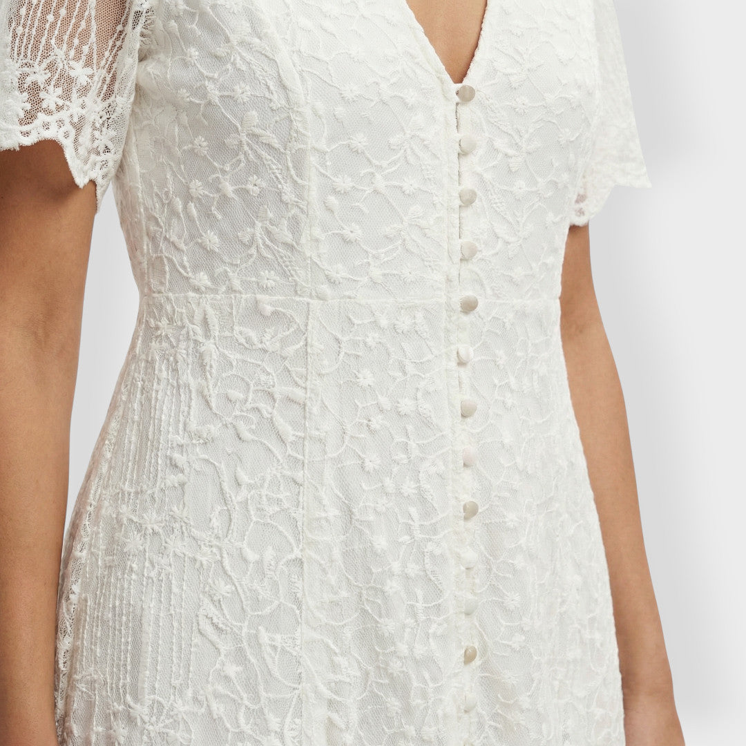 Vestido Blanco Mujer Botones Encaje