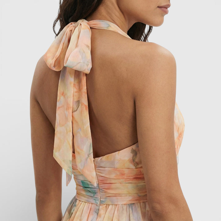 Vestido Maxi Estampado Acuarela Halter