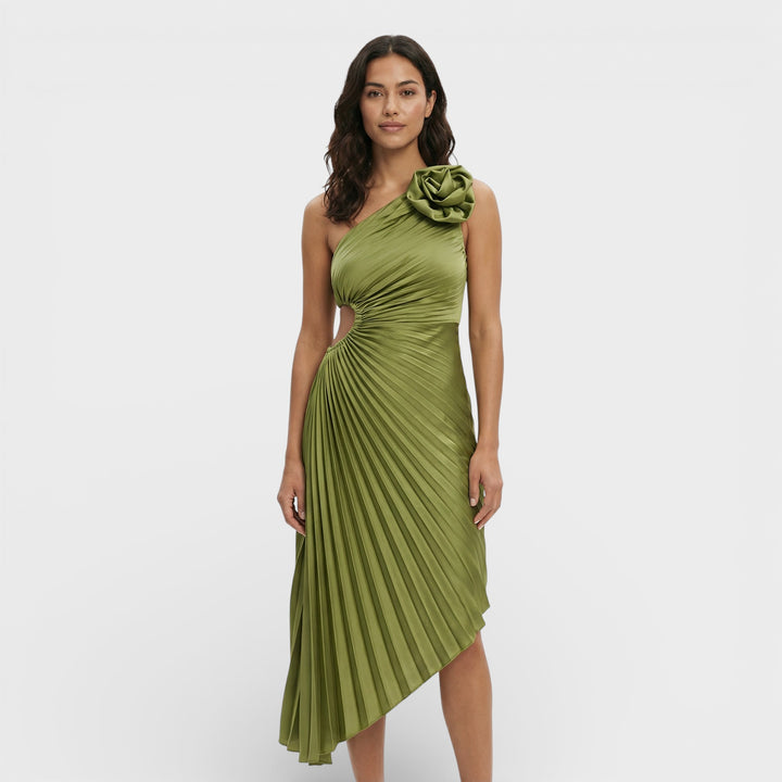 Vestido Maxi Plisado Un Hombro