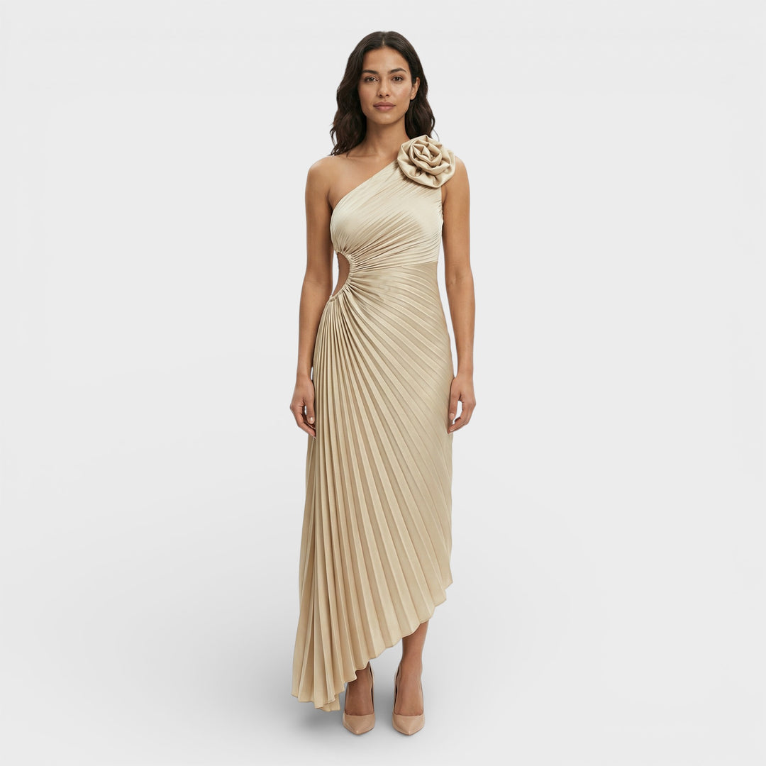 Vestido Maxi Plisado Un Hombro
