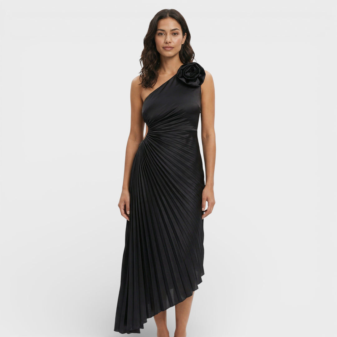 Vestido Maxi Plisado Un Hombro