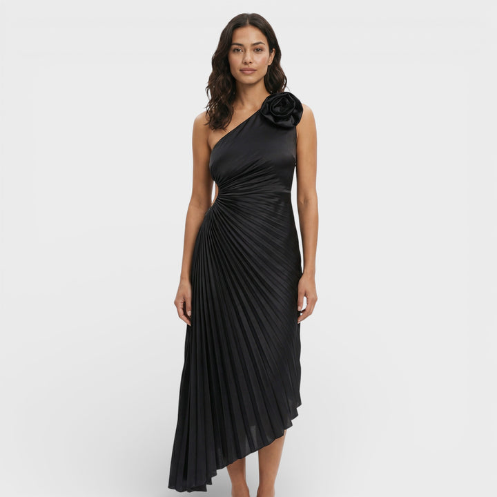 Vestido Maxi Plisado Un Hombro