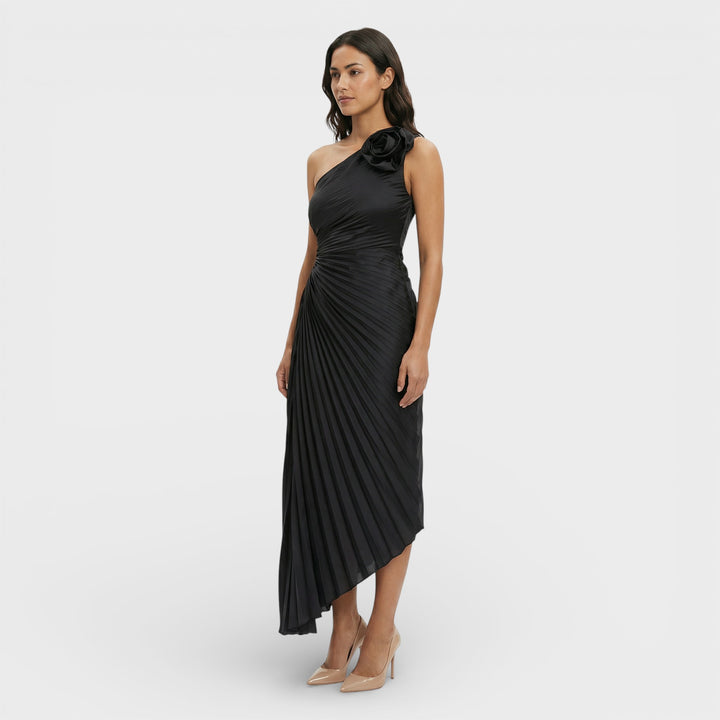 Vestido Maxi Plisado Un Hombro