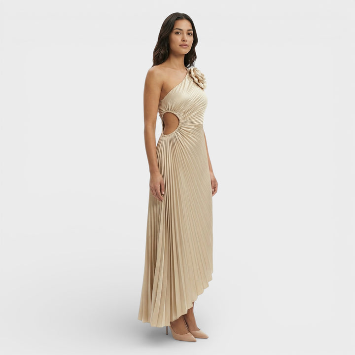 Vestido Maxi Plisado Un Hombro