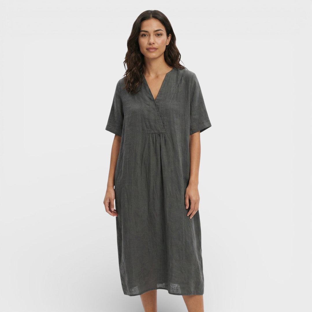 Vestido Midi Algodón Lino Mujer