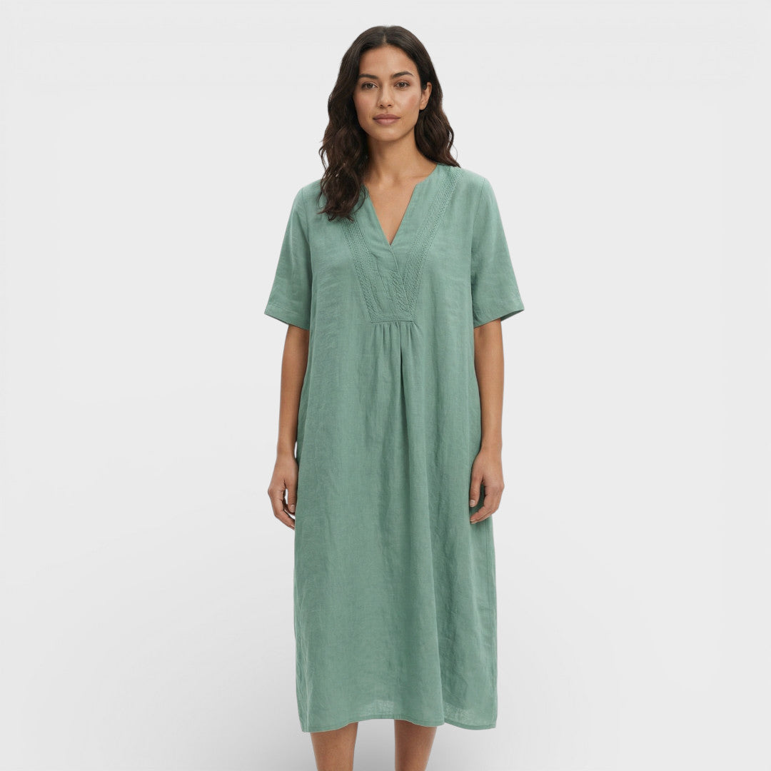 Vestido Midi Algodón Lino Mujer