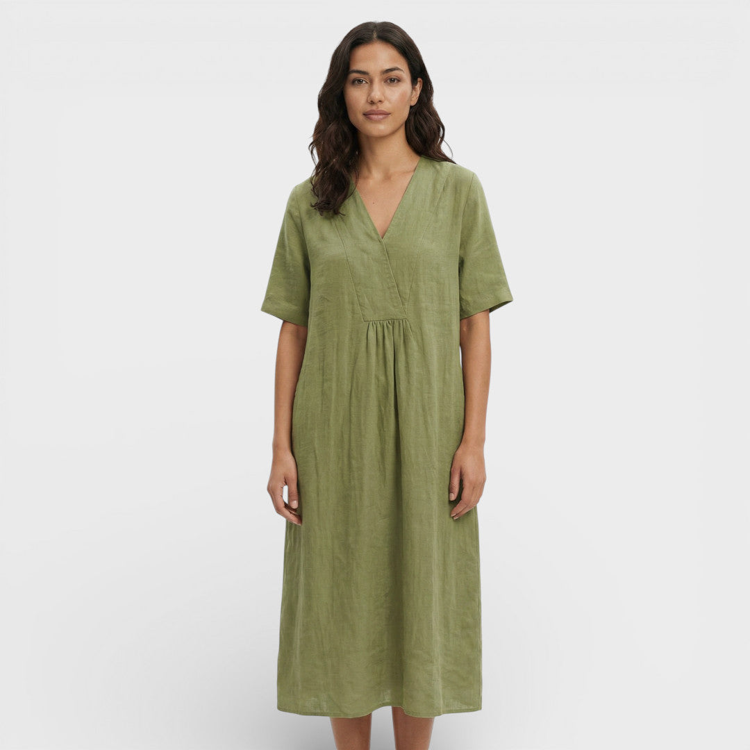 Vestido Midi Algodón Lino Mujer