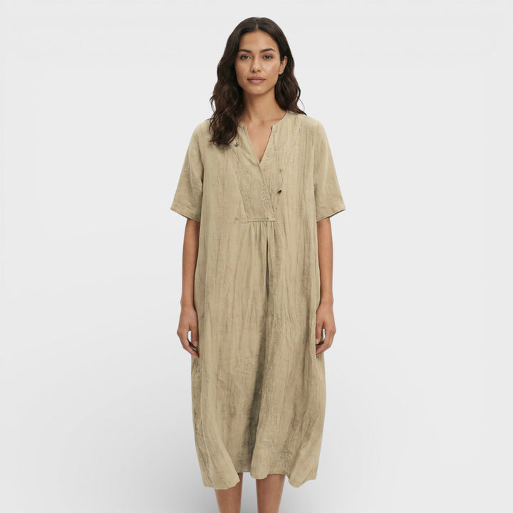 Vestido Midi Algodón Lino Mujer