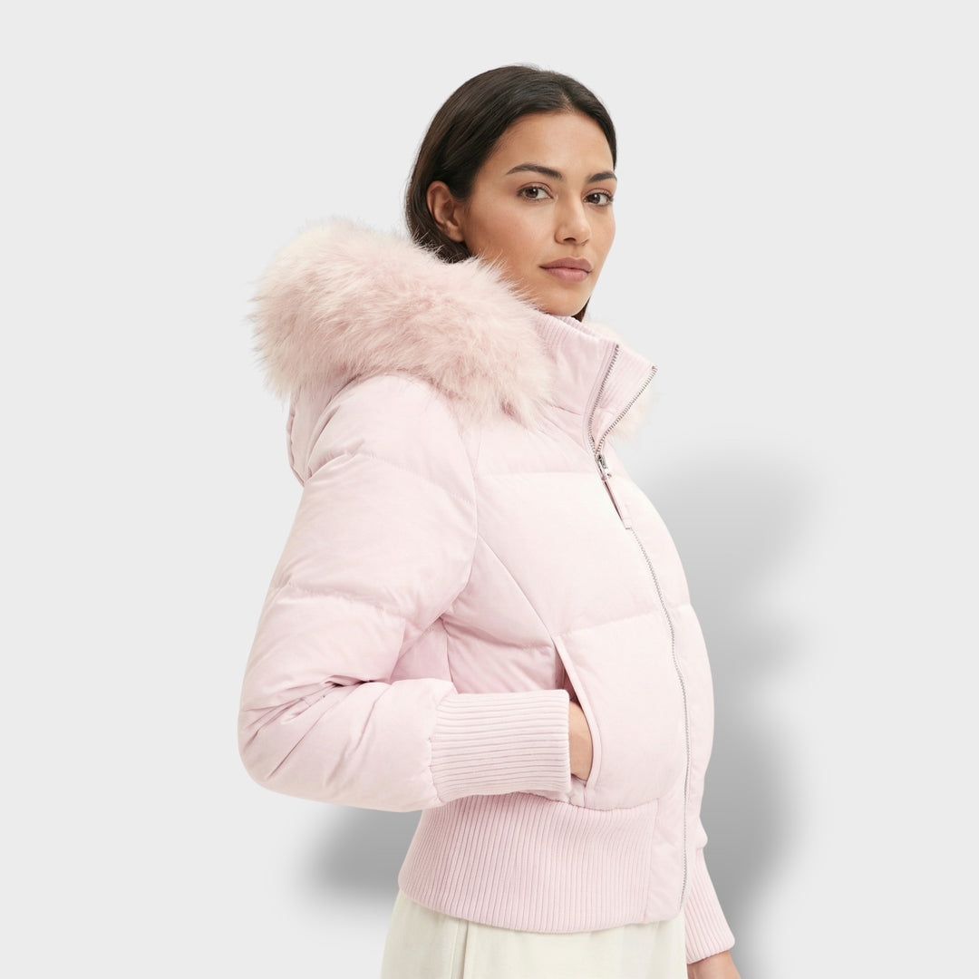 Chaqueta Acolchada con Capucha Pelo Mujer