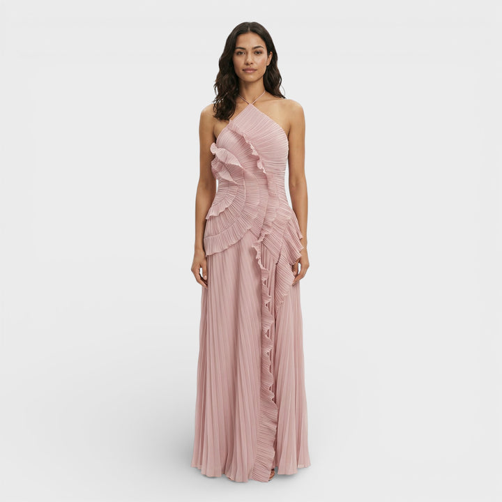 Vestido Largo Halter Plisado Mujer