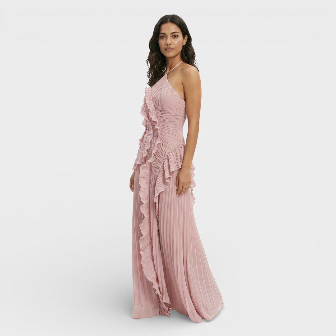 Vestido Largo Halter Plisado Mujer
