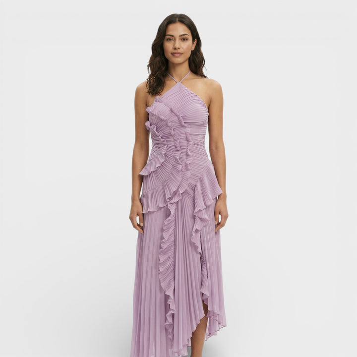 Vestido Largo Halter Plisado Mujer