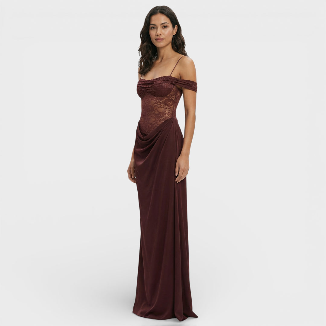 Vestido Largo Encaje Un Hombro Mujer