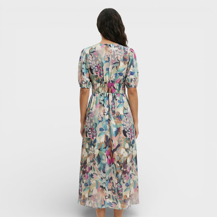 Vestido Midi Floral Mangas Abullonadas