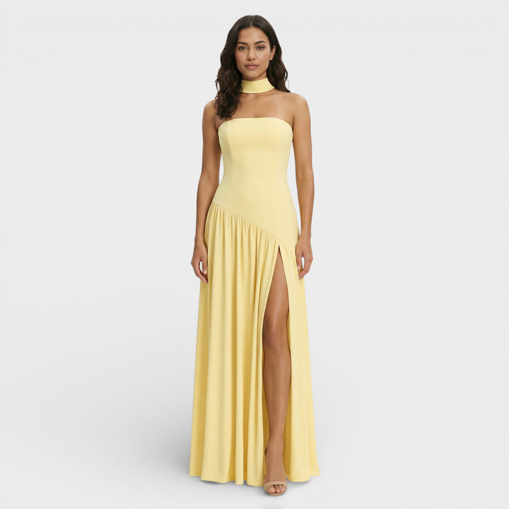 Vestido Largo Sin Tirantes Abertura