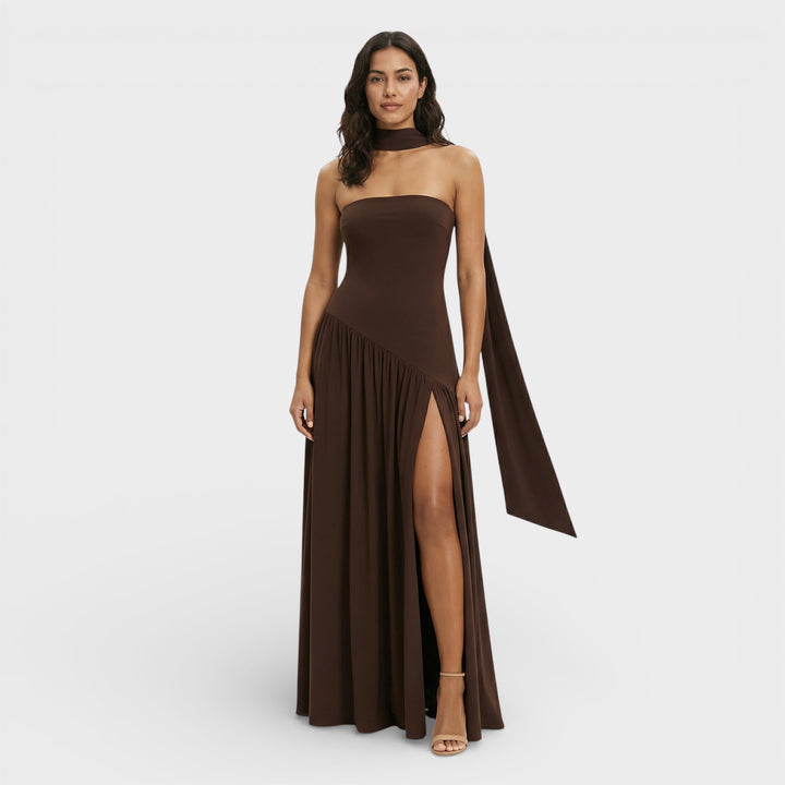 Vestido Largo Sin Tirantes Abertura