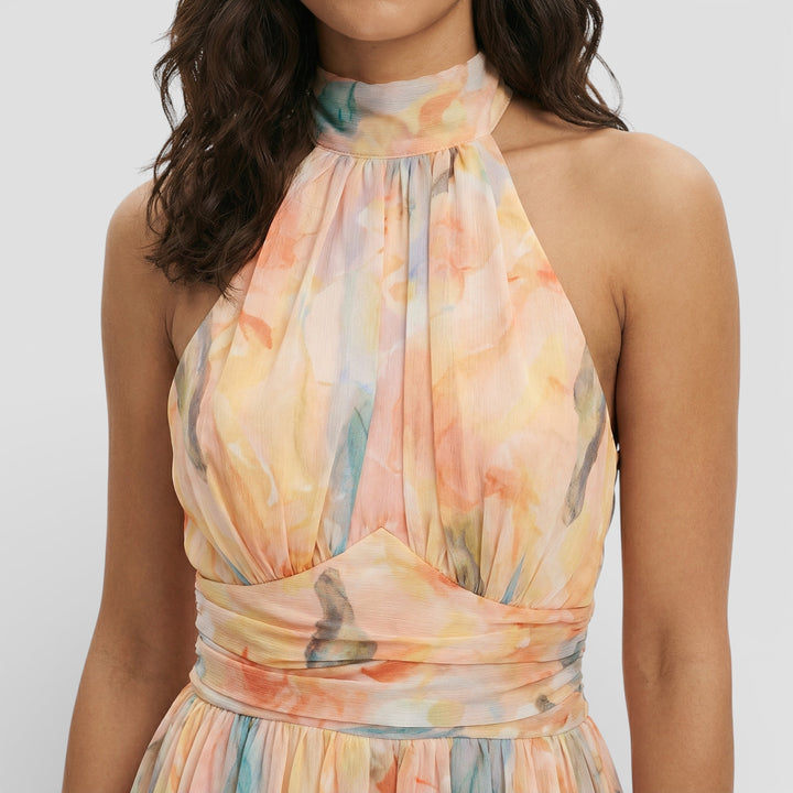 Vestido Maxi Estampado Acuarela Halter