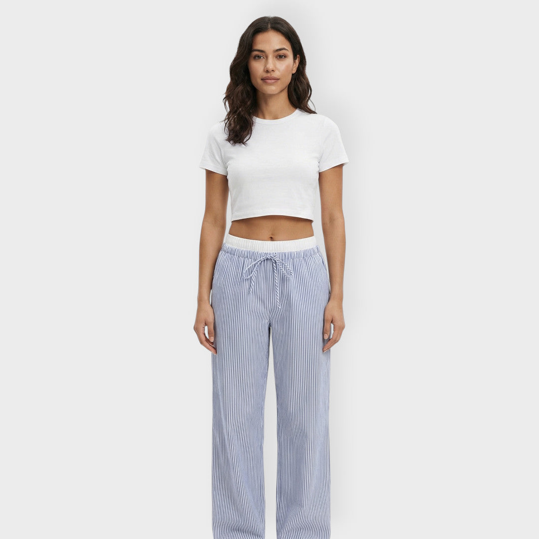 Pantalones Anchos Mujer Rayas Cintura