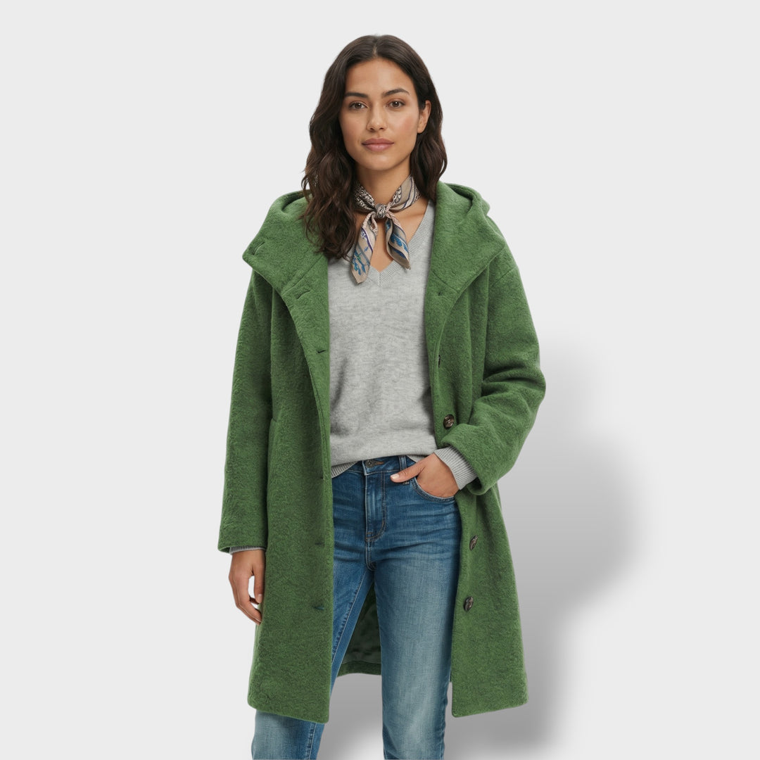 Abrigo Largo De Lana Con Capucha