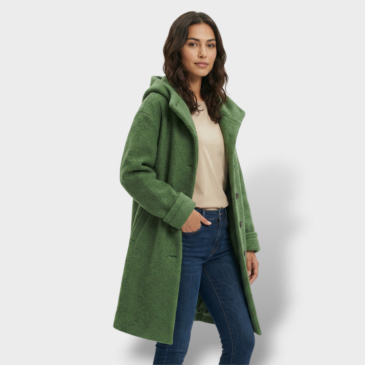 Abrigo Largo De Lana Con Capucha