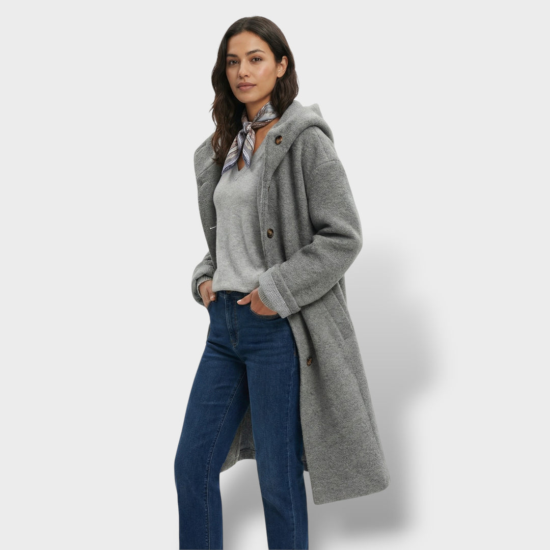 Abrigo Largo De Lana Con Capucha