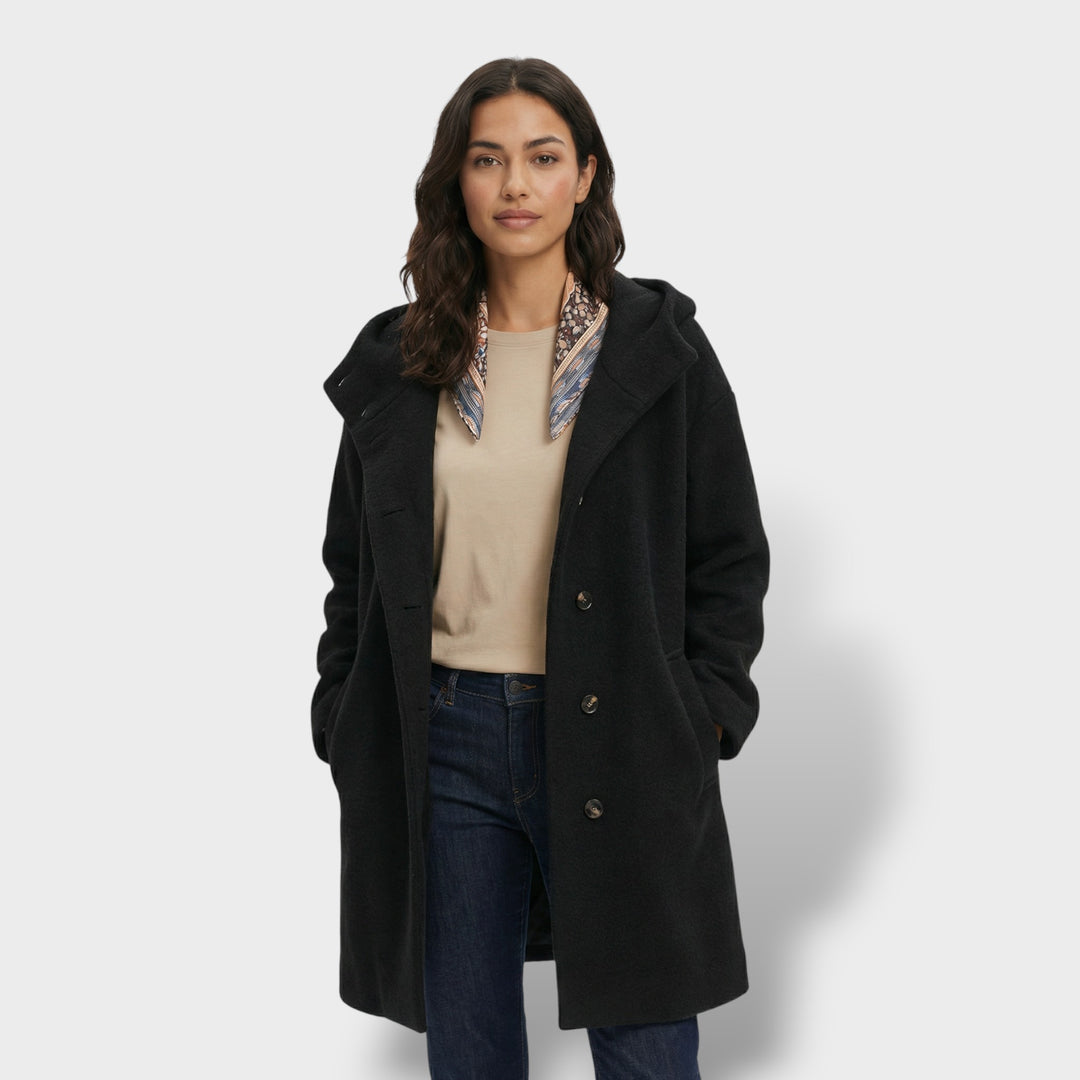 Abrigo Largo De Lana Con Capucha