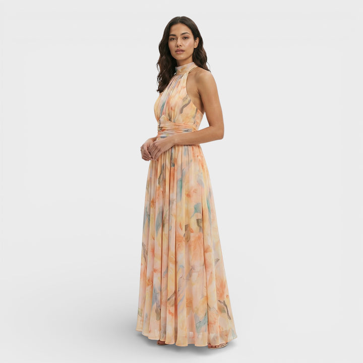 Vestido Maxi Estampado Acuarela Halter