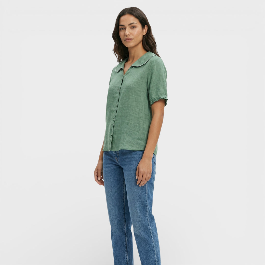 Blusa Ligera Cuello Ondulado Mujer