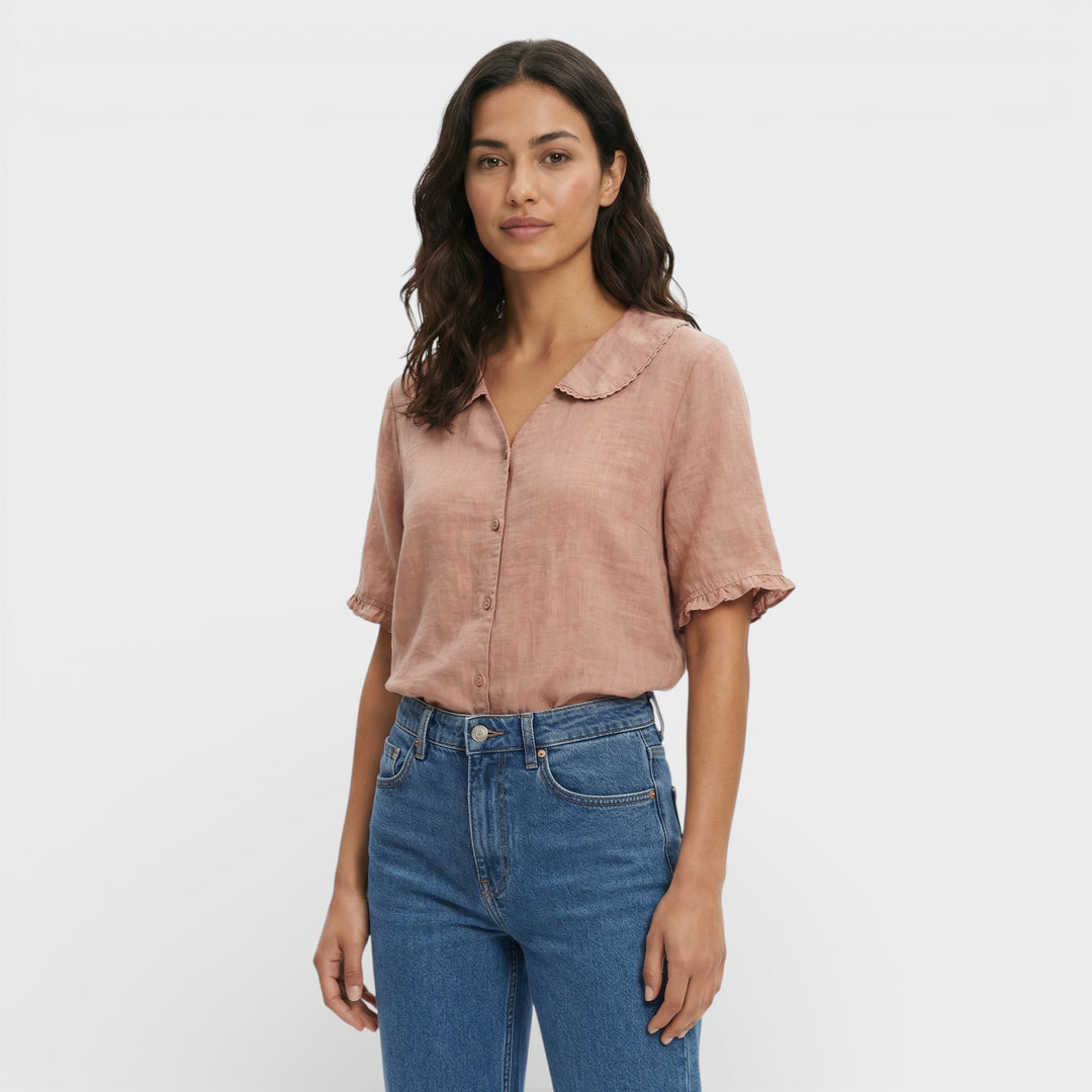 Blusa Ligera Cuello Ondulado Mujer