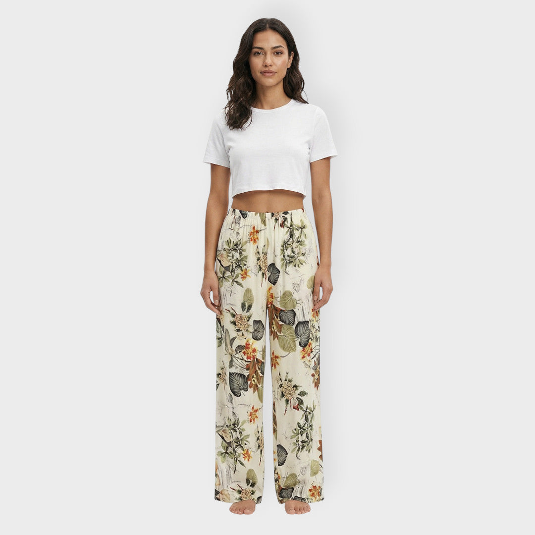 Pantalones Estampados Anchos Mujer Elástica