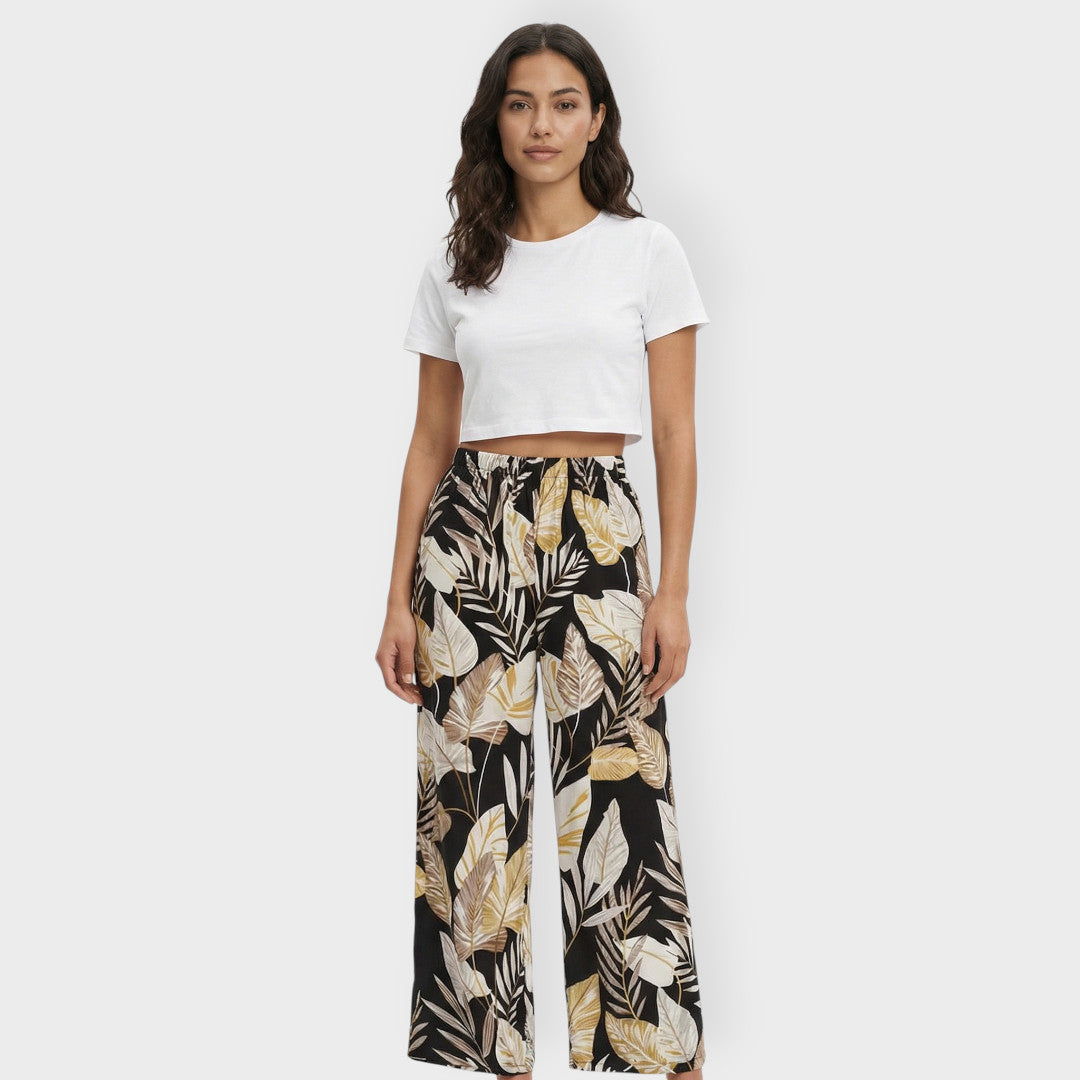 Pantalones Estampados Anchos Mujer Elástica