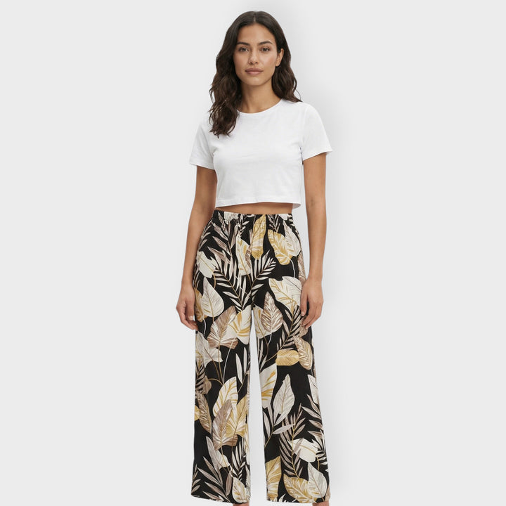 Pantalones Estampados Anchos Mujer Elástica