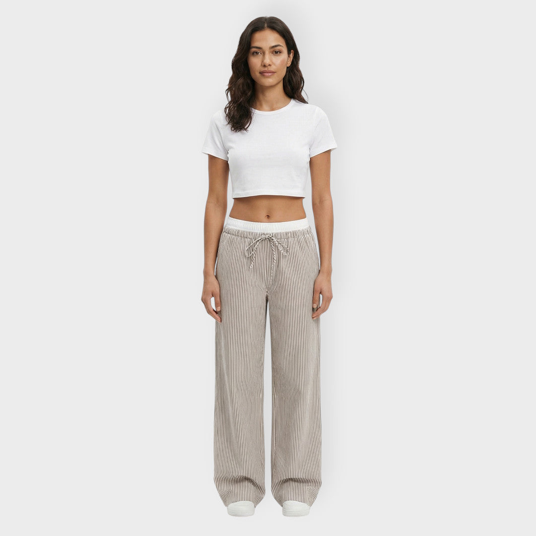 Pantalones Anchos Mujer Rayas Cintura