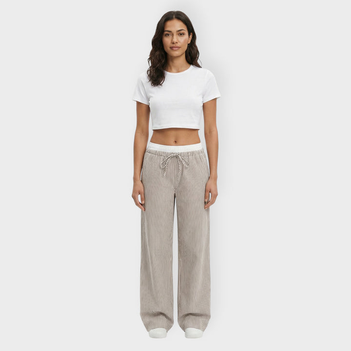 Pantalones Anchos Mujer Rayas Cintura