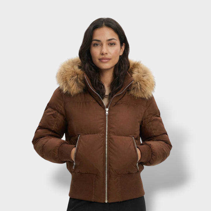 Chaqueta Acolchada con Capucha Pelo Mujer