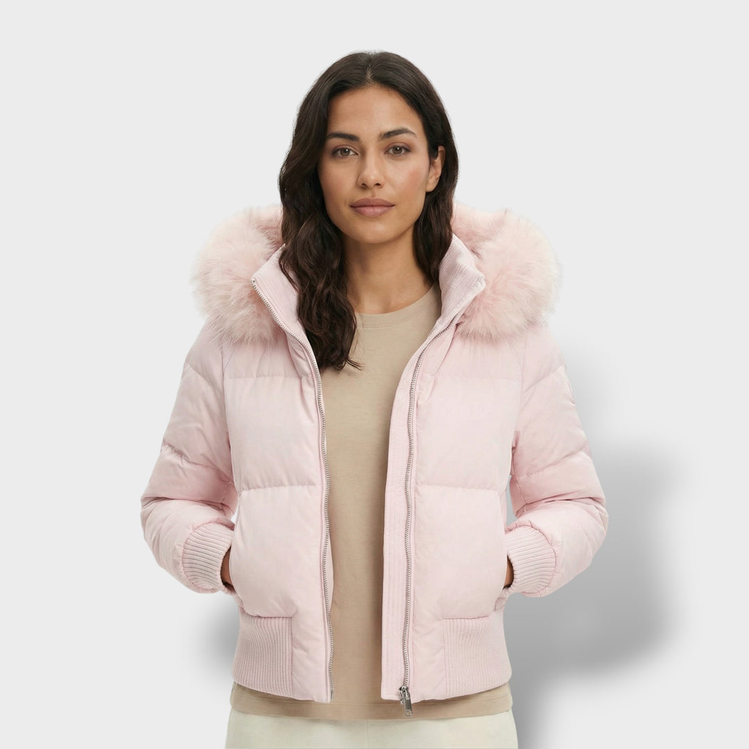 Chaqueta Acolchada con Capucha Pelo Mujer