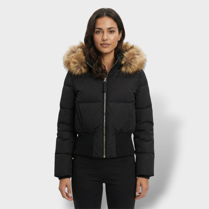 Chaqueta Acolchada con Capucha Pelo Mujer