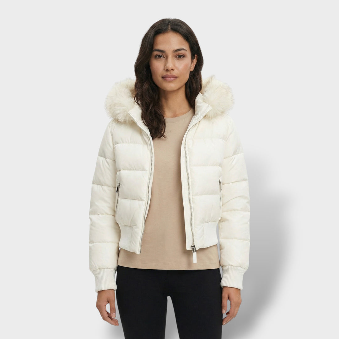 Chaqueta Acolchada con Capucha Pelo Mujer