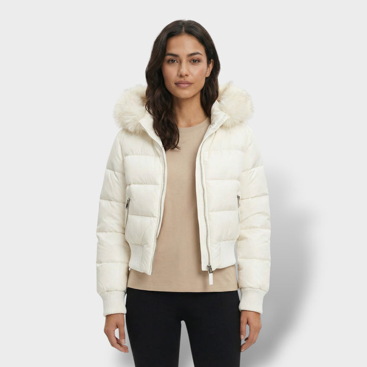 Chaqueta Acolchada con Capucha Pelo Mujer
