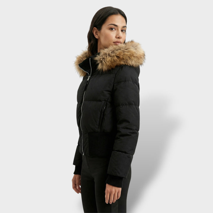 Chaqueta Acolchada con Capucha Pelo Mujer