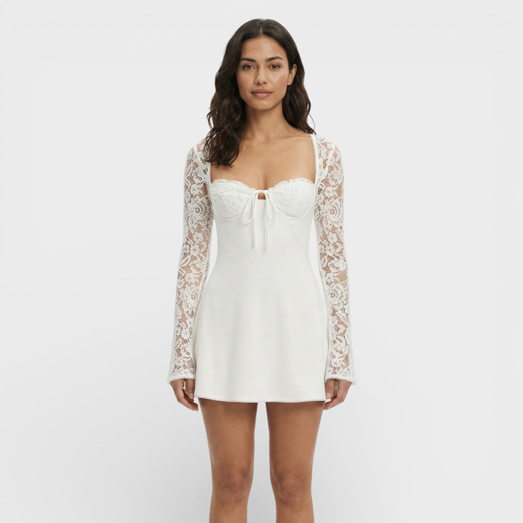 Vestido Mini Encaje Manga Acampanada