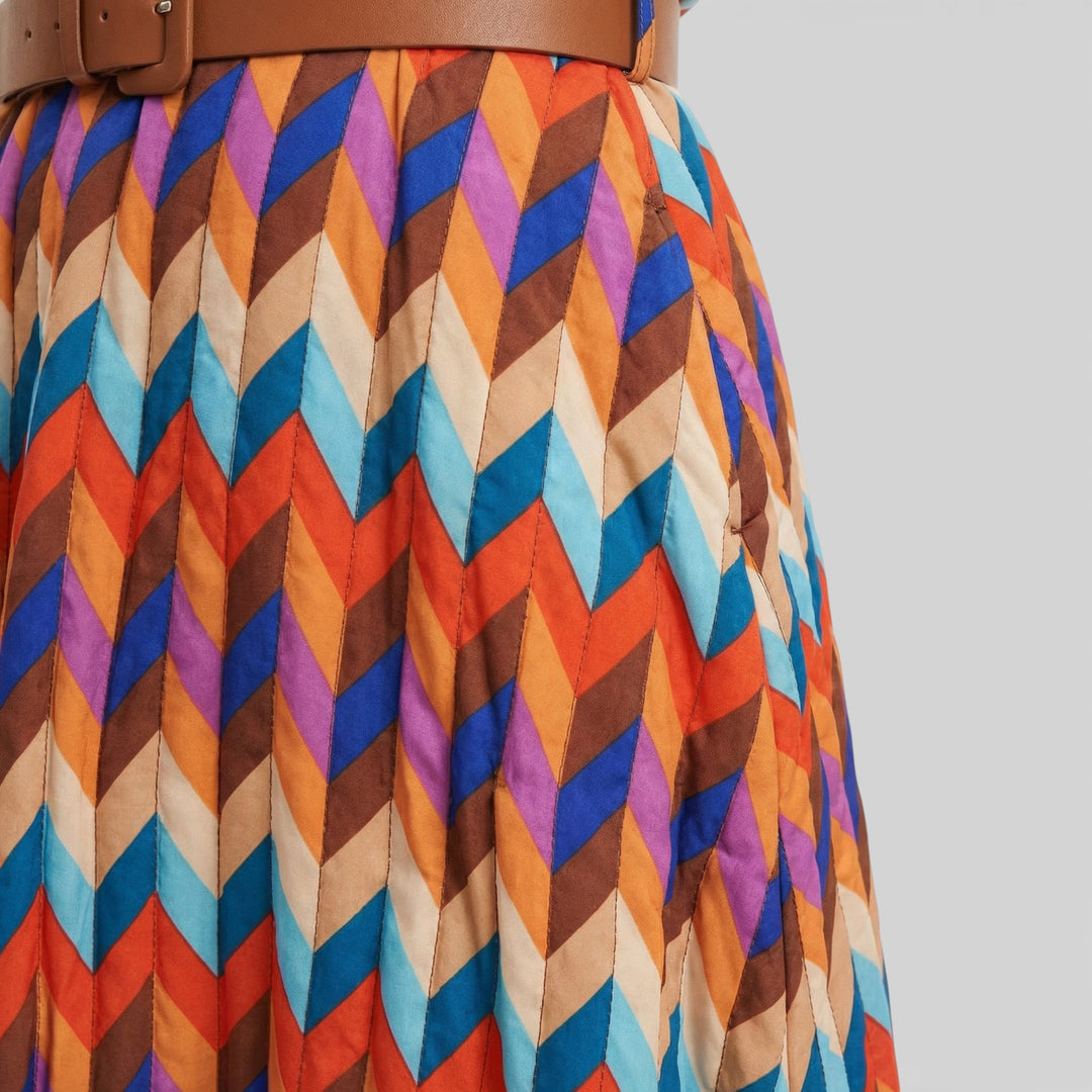 Vestido Midi Colorido Con Cinturón