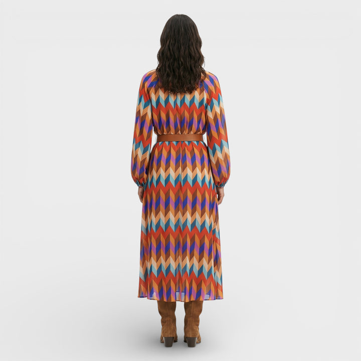 Vestido Midi Colorido Con Cinturón